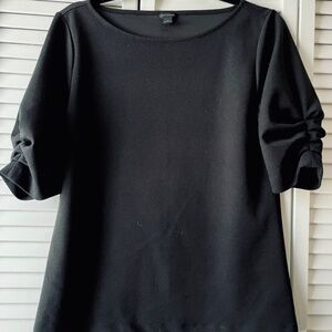 Ann Taylor black ruched sleeve ponte boatneck top, size M
